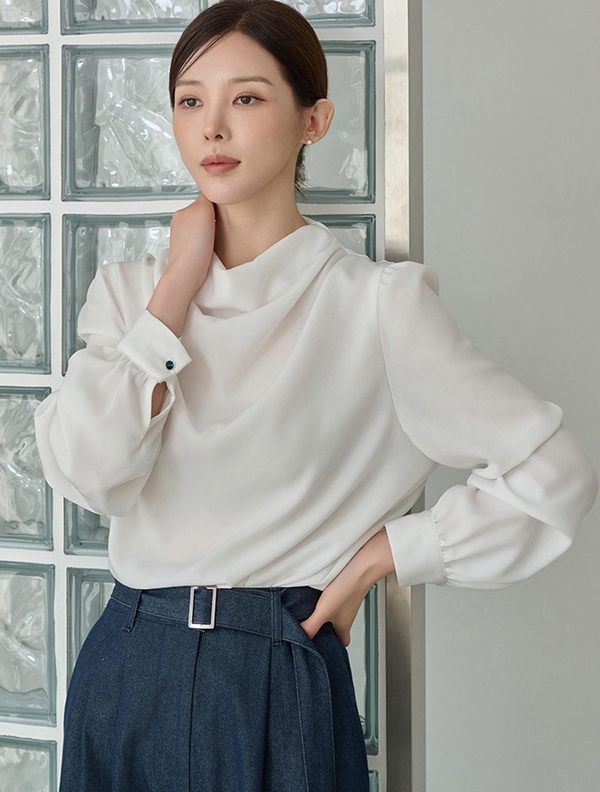 NECK DRAPE BLOUSE WHITE 넥 드레이프 블라우스 화이트