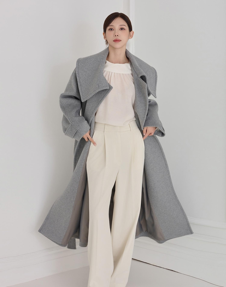 COLLAR POINT WOOL LONG COAT GRAY 카라 포인트 울 롱 코트 그레이