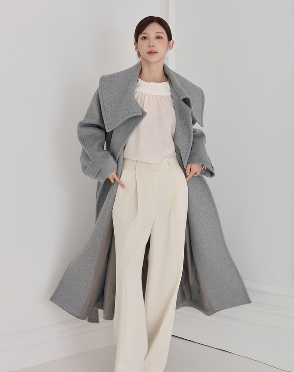 COLLAR POINT WOOL LONG COAT GRAY 카라 포인트 울 롱 코트 그레이