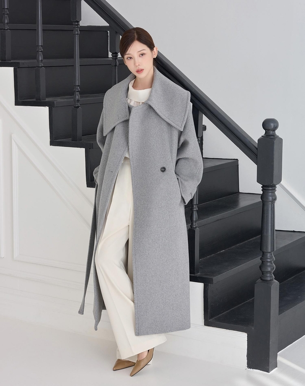 COLLAR POINT WOOL LONG COAT GRAY 카라 포인트 울 롱 코트 그레이