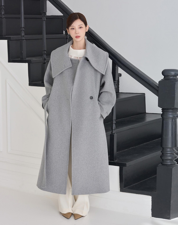 COLLAR POINT WOOL LONG COAT GRAY 카라 포인트 울 롱 코트 그레이