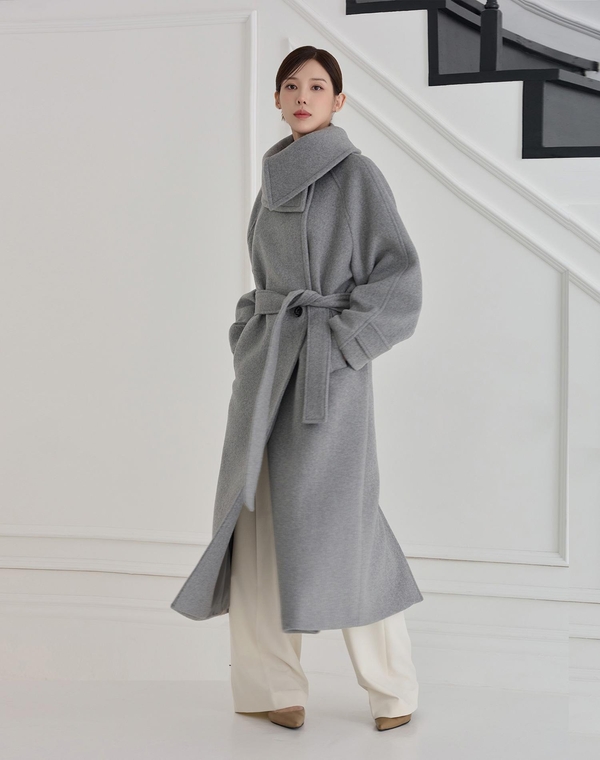 COLLAR POINT WOOL LONG COAT GRAY 카라 포인트 울 롱 코트 그레이