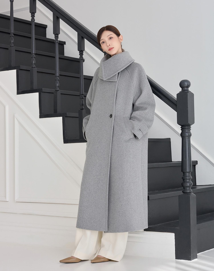 COLLAR POINT WOOL LONG COAT GRAY 카라 포인트 울 롱 코트 그레이