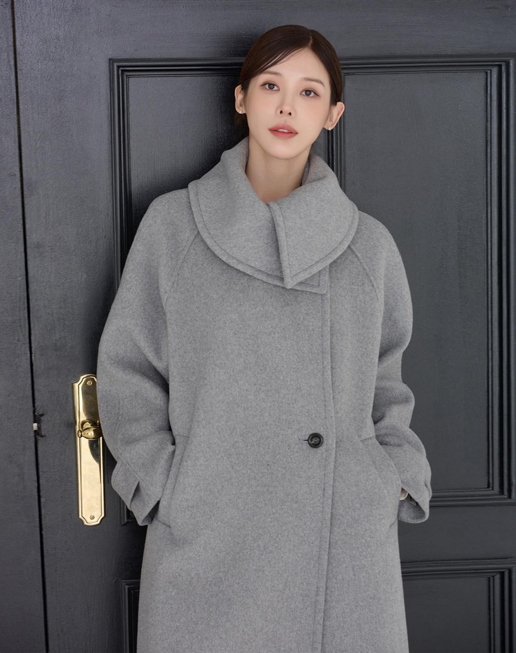 COLLAR POINT WOOL LONG COAT GRAY 카라 포인트 울 롱 코트 그레이