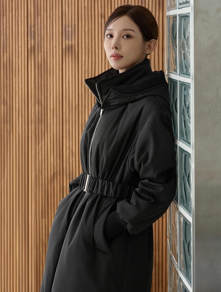 BELT LONG PADDING JUMPER BLACK 벨트 롱 패딩 점퍼 블랙