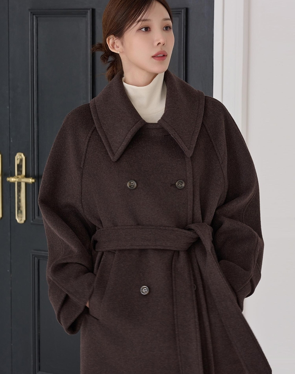 WIDE COLLAR WOOL HALF COAT BROWN 와이드 카라 울 하프 코트 브라운