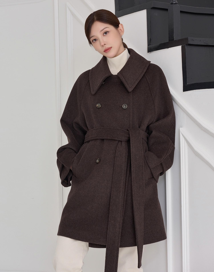 WIDE COLLAR WOOL HALF COAT BROWN 와이드 카라 울 하프 코트 브라운