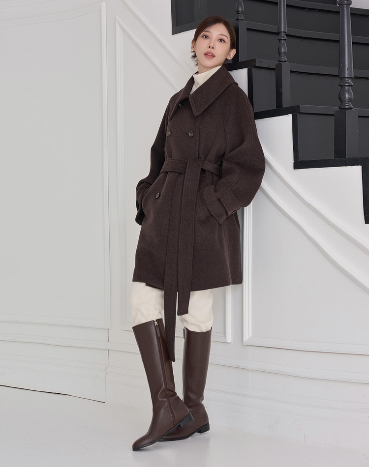 WIDE COLLAR WOOL HALF COAT BROWN 와이드 카라 울 하프 코트 브라운