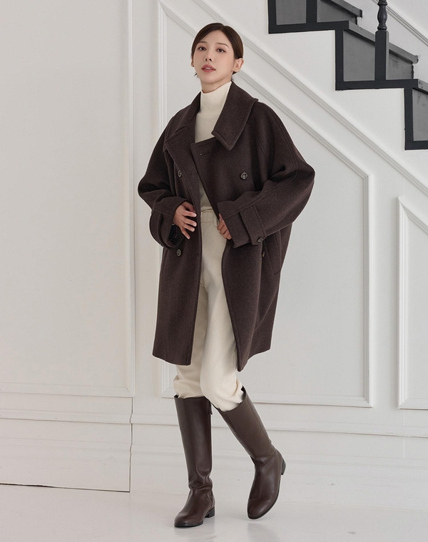 WIDE COLLAR WOOL HALF COAT BROWN 와이드 카라 울 하프 코트 브라운