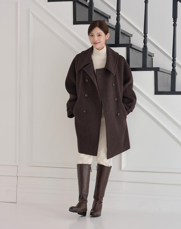 WIDE COLLAR WOOL HALF COAT BROWN 와이드 카라 울 하프 코트 브라운