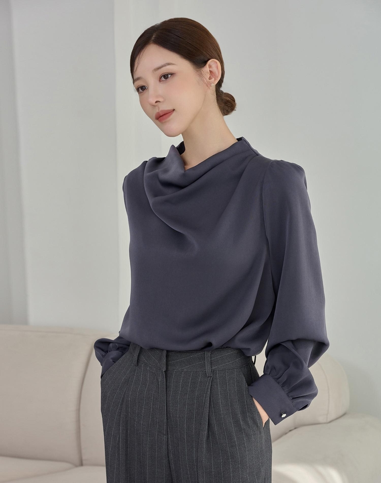 NECK DRAPE BLOUSE CHARCOAL 넥 드레이프 블라우스 차콜