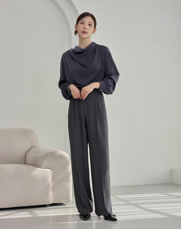 NECK DRAPE BLOUSE CHARCOAL 넥 드레이프 블라우스 차콜