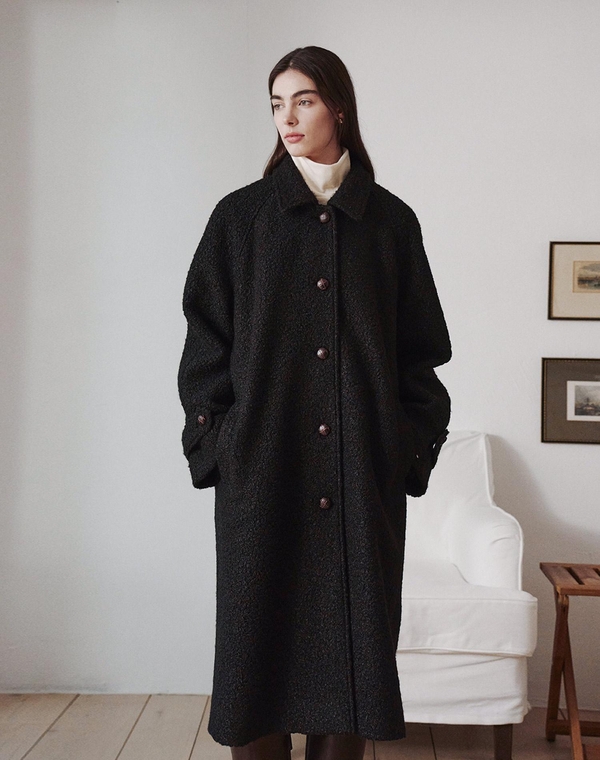 BOUCLE LONG SINGLE COAT BLACK부클 롱 싱글코트 블랙