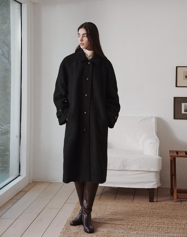 BOUCLE LONG SINGLE COAT BLACK부클 롱 싱글코트 블랙