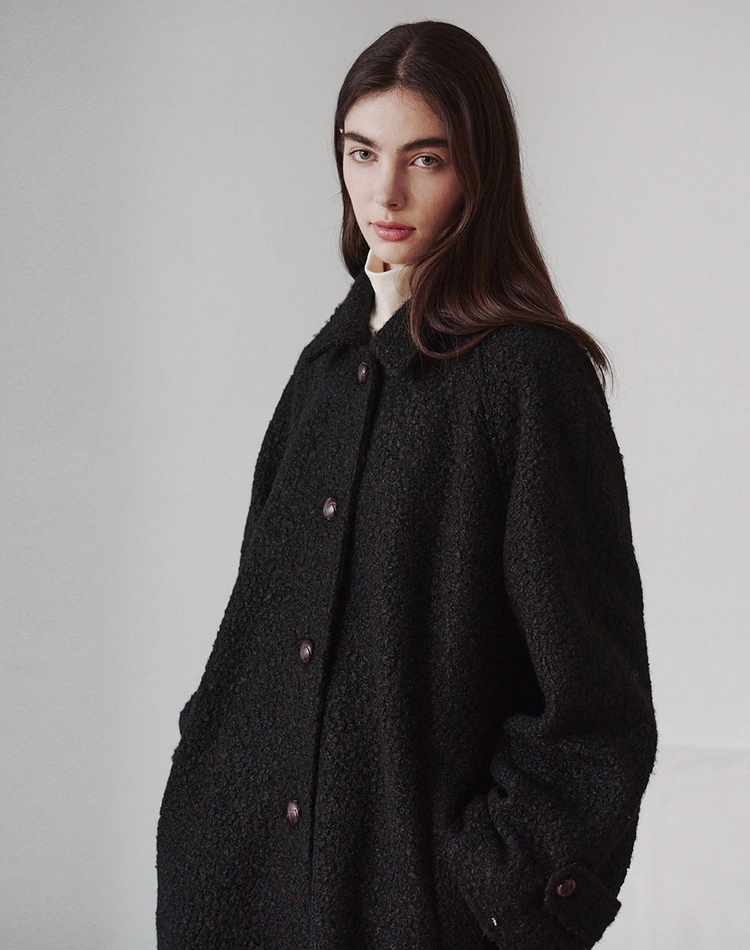 BOUCLE LONG SINGLE COAT BLACK부클 롱 싱글코트 블랙