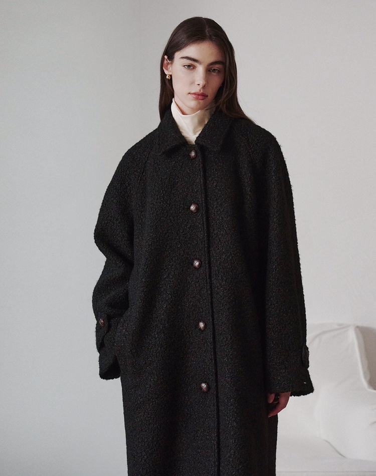 BOUCLE LONG SINGLE COAT BLACK부클 롱 싱글코트 블랙