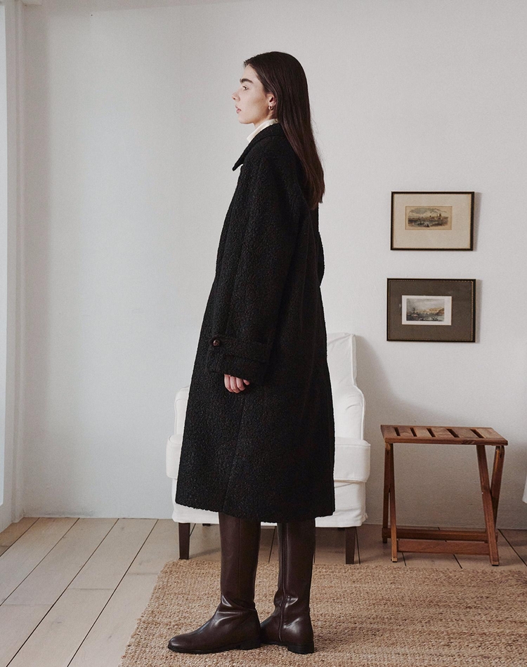 BOUCLE LONG SINGLE COAT BLACK부클 롱 싱글코트 블랙