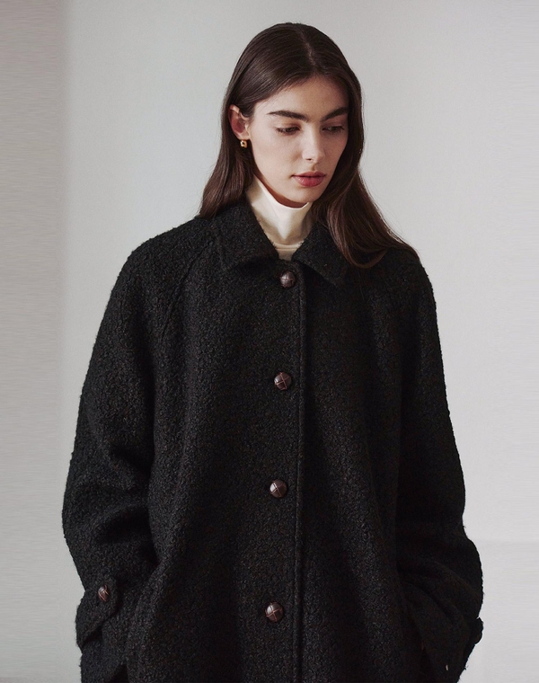 BOUCLE LONG SINGLE COAT BLACK부클 롱 싱글코트 블랙