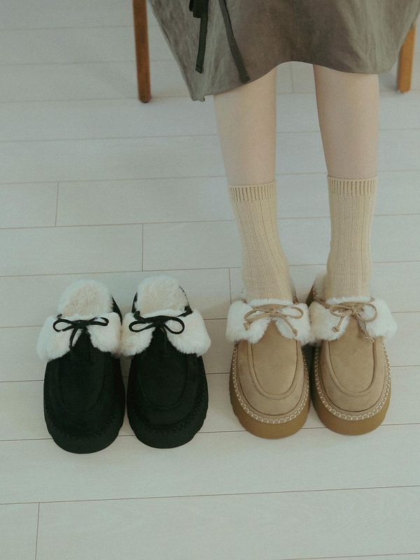 ljh7089 Platform ribbon fur slipper _ 2colors