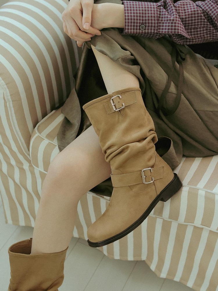 ljh5009 buckle detail shirring mid-boots _ 2colors