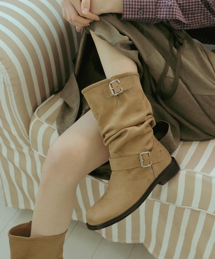 ljh5009 buckle detail shirring mid-boots _ 2colors