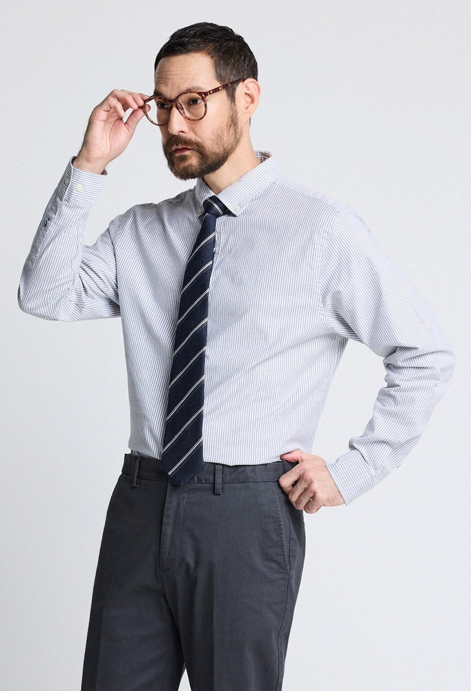 Compact Stretch Oxford_그레이 스트라이프 (Easy Fit)