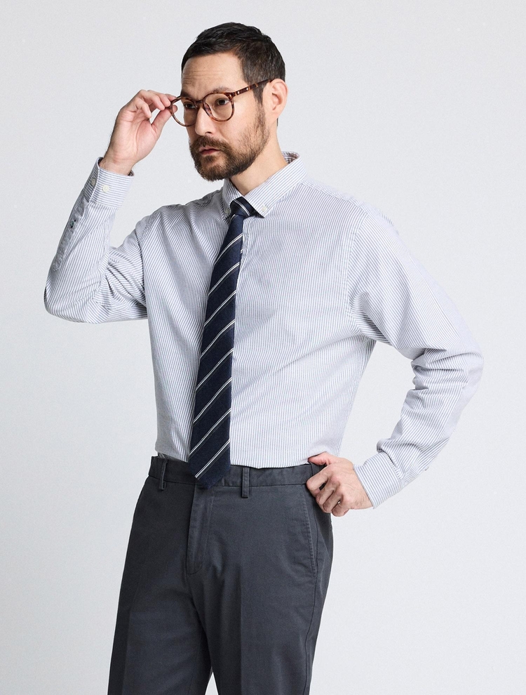 Compact Stretch Oxford_그레이 스트라이프 (Easy Fit)