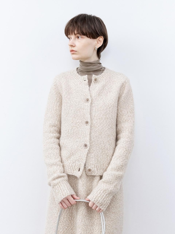 TG_Yarn round neck knit cardigan_2color