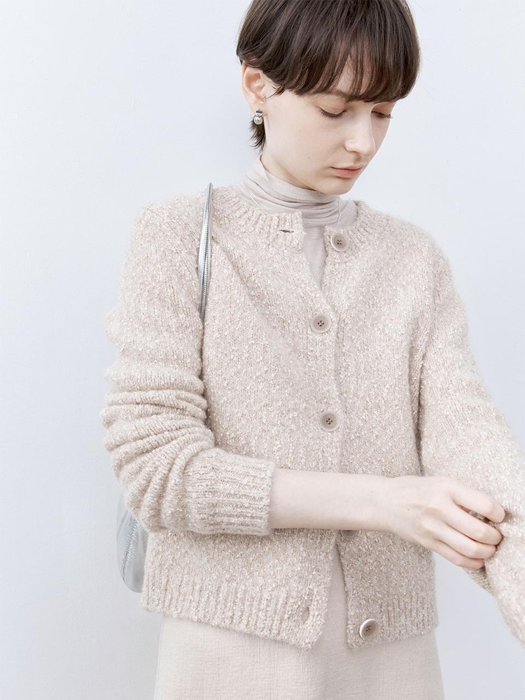 TG_Yarn round neck knit cardigan_2color