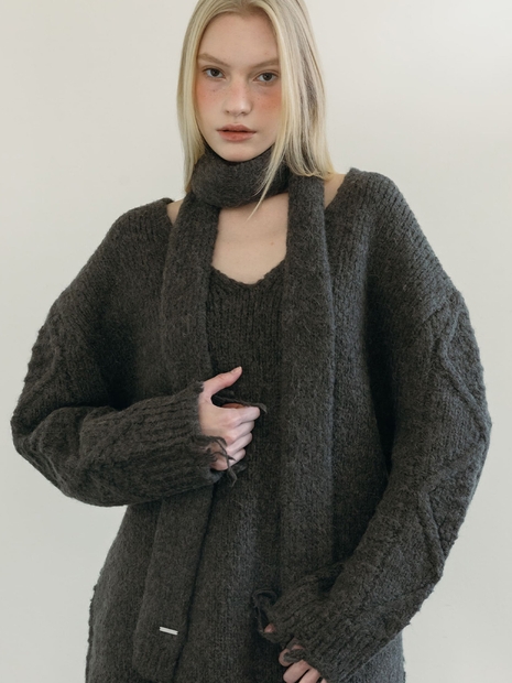 WOOL KNIT MUFFLER / CHARCOAL