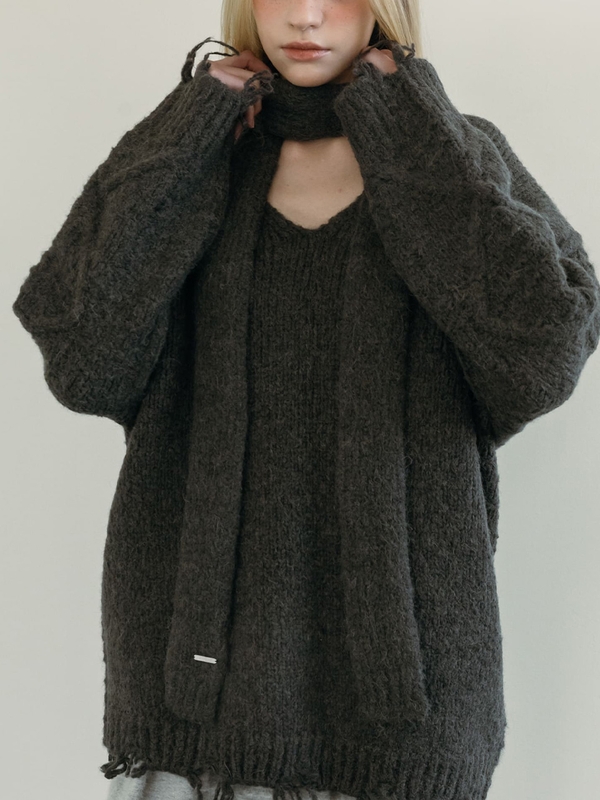 WOOL KNIT MUFFLER / CHARCOAL