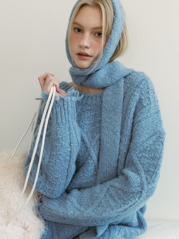 WOOL KNIT MUFFLER / SKY BLUE