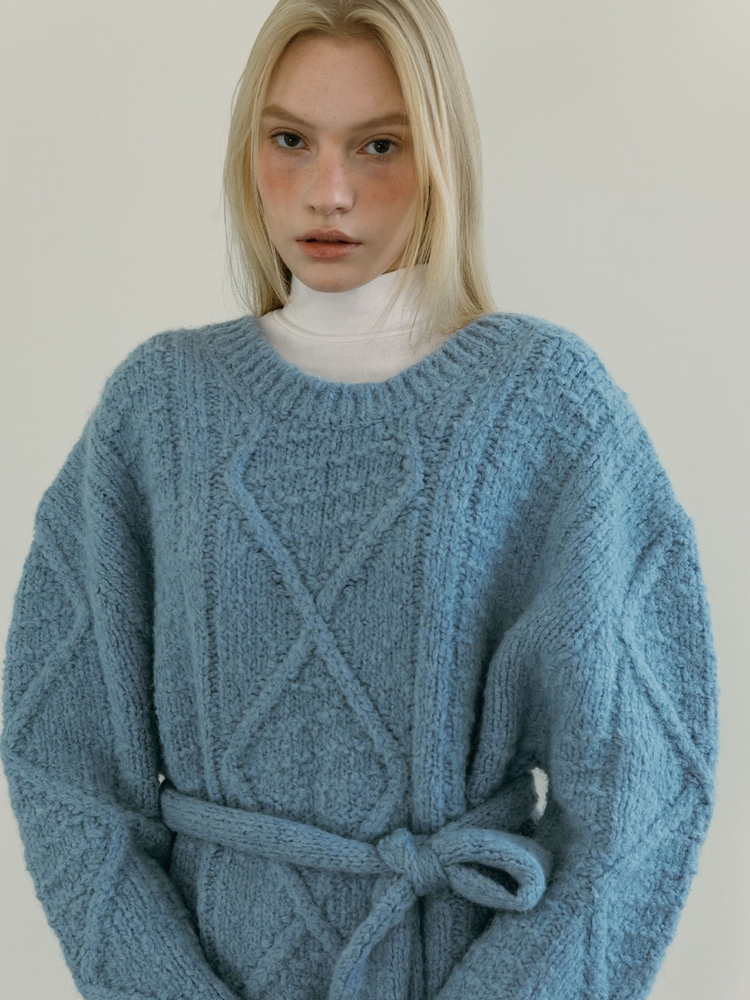 WOOL KNIT MUFFLER / SKY BLUE