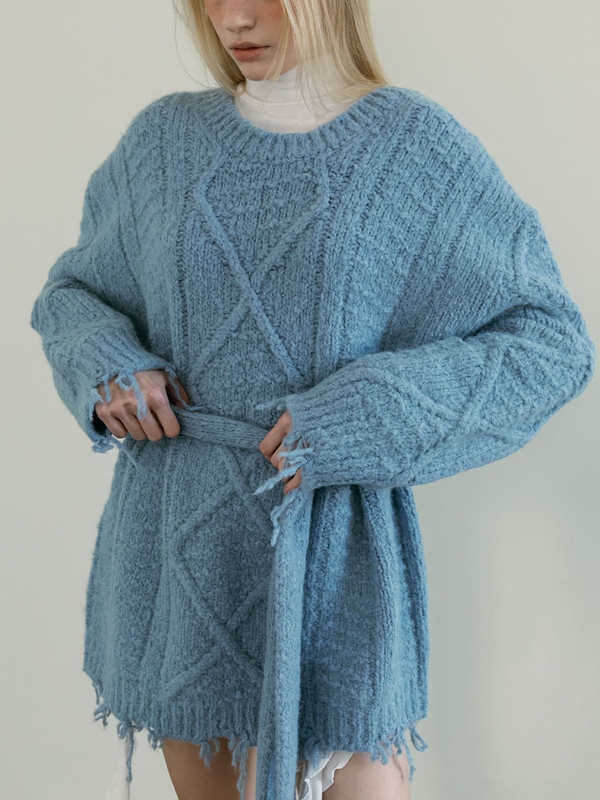 WOOL KNIT MUFFLER / SKY BLUE