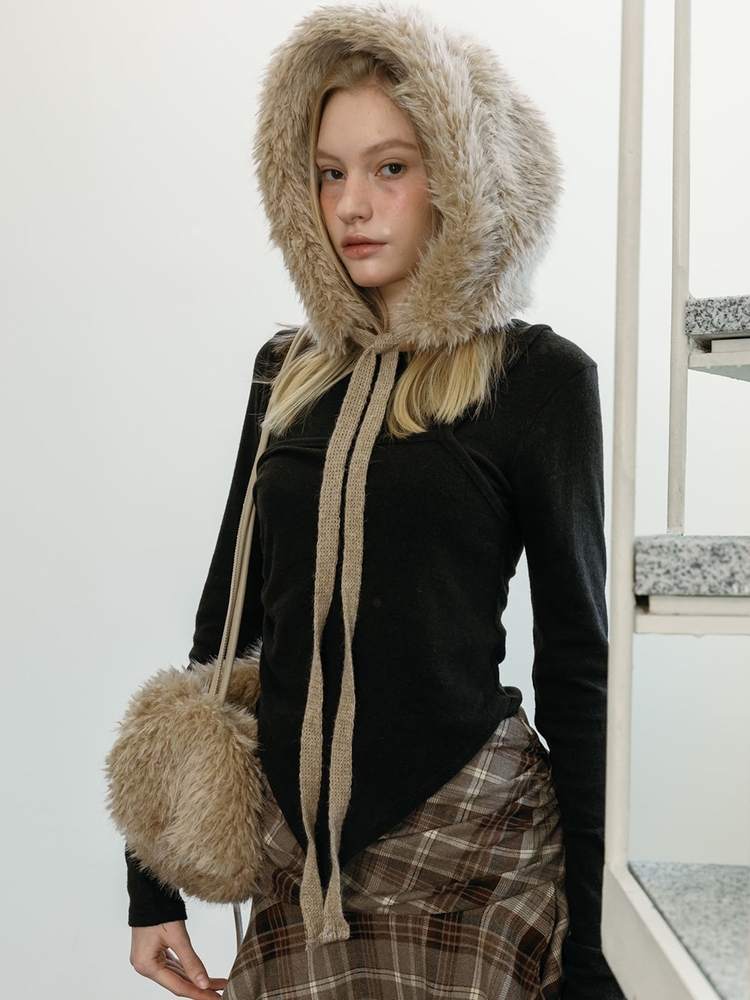 FUR STRAP BONNET / BEIGE