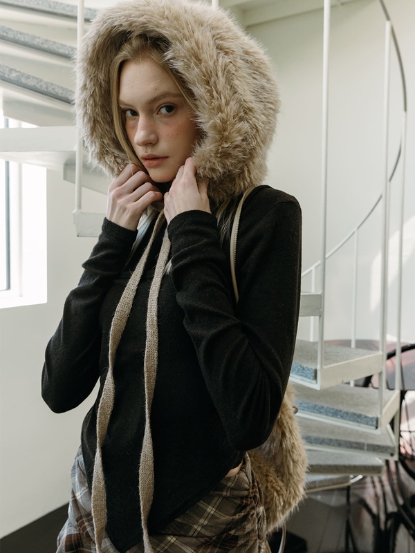 FUR STRAP BONNET / BEIGE