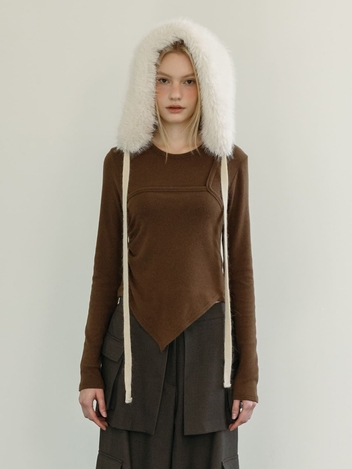 ANGORA LAYERED T-SHIRTS / BROWN