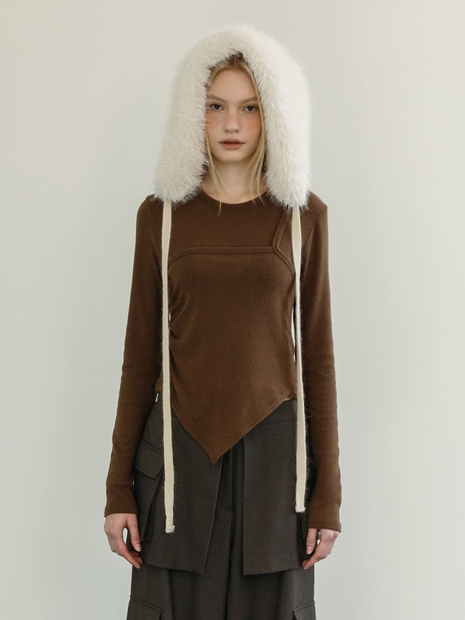 ANGORA LAYERED T-SHIRTS / BROWN