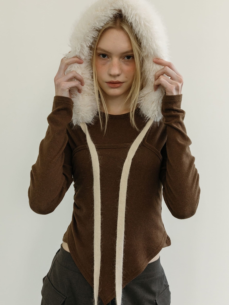 ANGORA LAYERED T-SHIRTS / BROWN