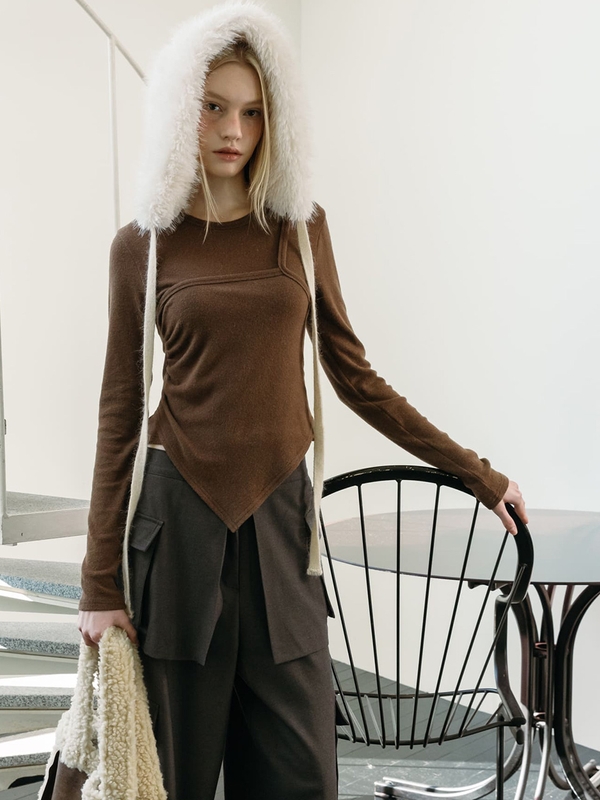 ANGORA LAYERED T-SHIRTS / BROWN