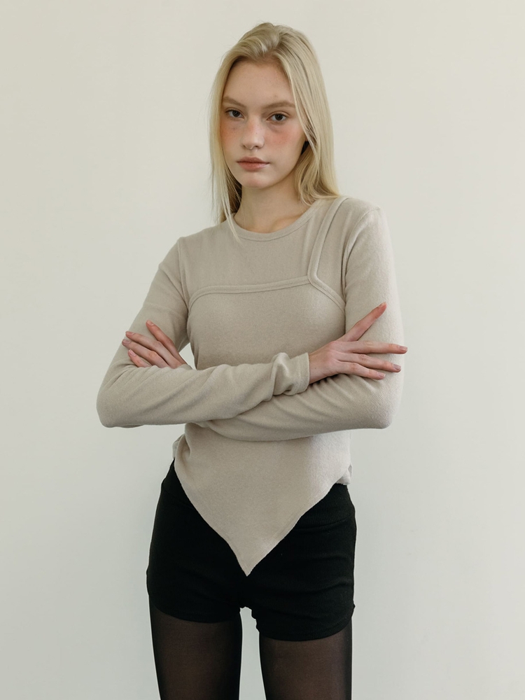 ANGORA LAYERED T-SHIRTS / BEIGE