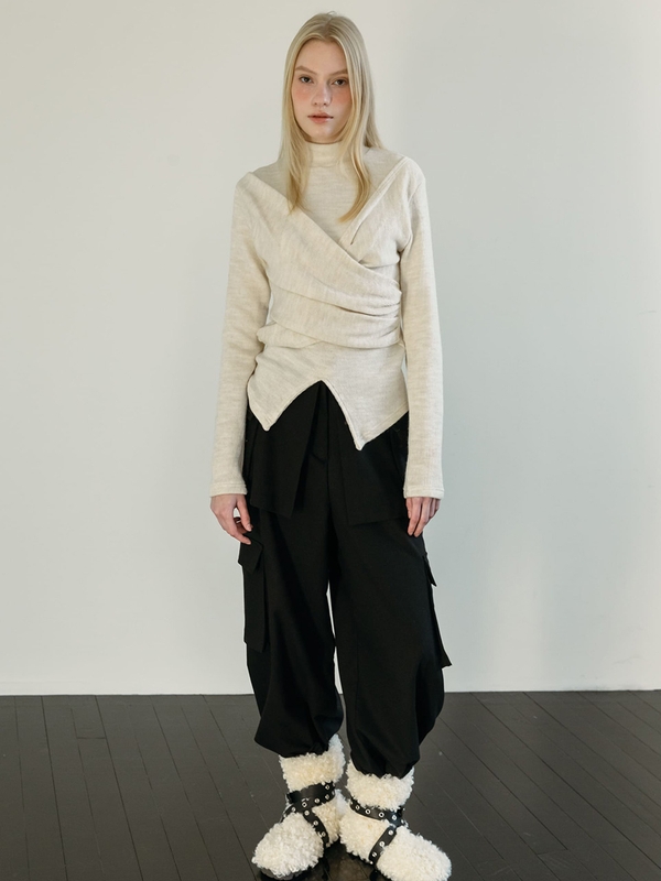 WOOL POCKET LAYERED PANTS / BLACK