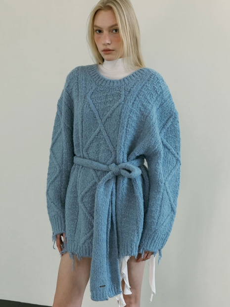 DAMAGE CABLE KNIT / SKY BLUE