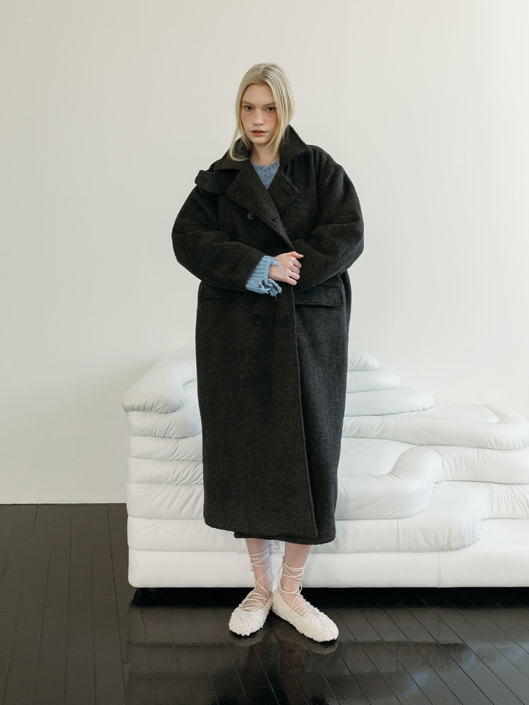 BALMACAAN WOOL DOUBLE COAT / CHARCOAL