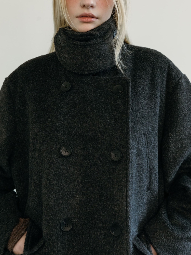 BALMACAAN WOOL DOUBLE COAT / CHARCOAL