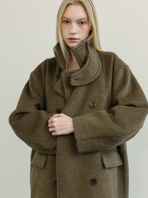 BALMACAAN WOOL DOUBLE COAT / KHAKI