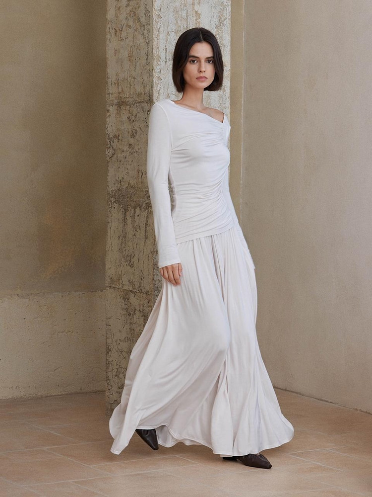 YY_Pleated maxi skirt_WHITE