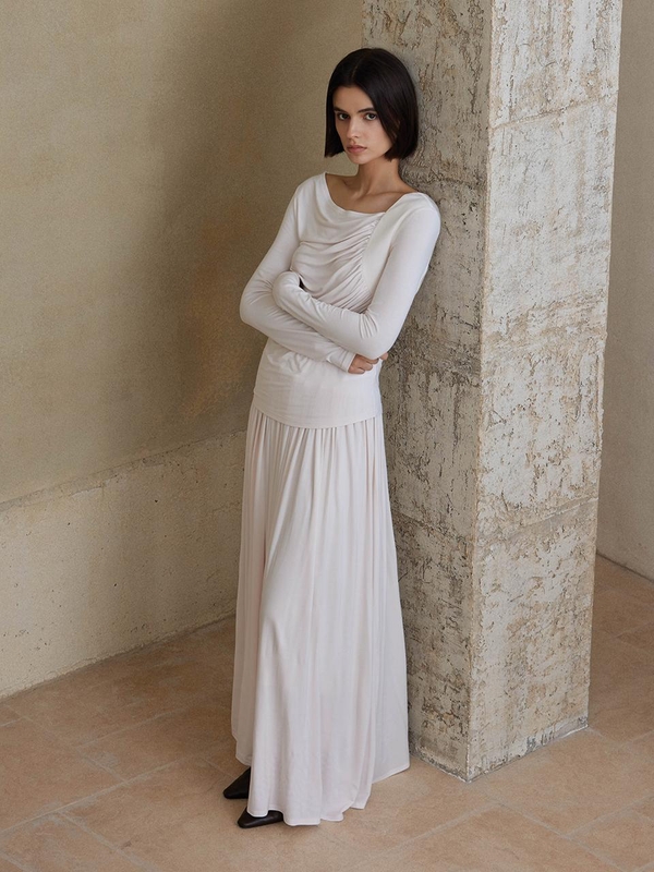 YY_Pleated maxi skirt_WHITE