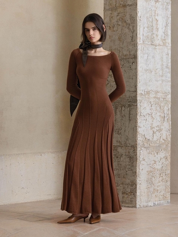 YY_Slim pleated long knit dress