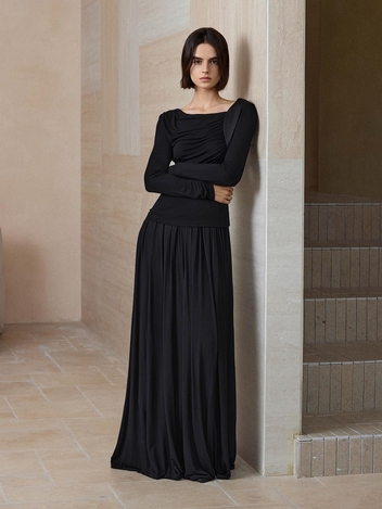 YY_Pleated maxi skirt_BLACK